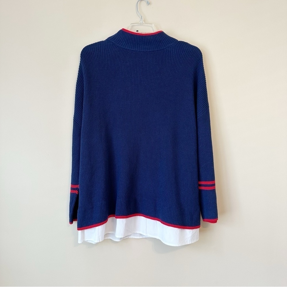 Talbots Mock Neck Mixed Media Navy Red White Sweater NWT - 3X - Picture 2 of 7
